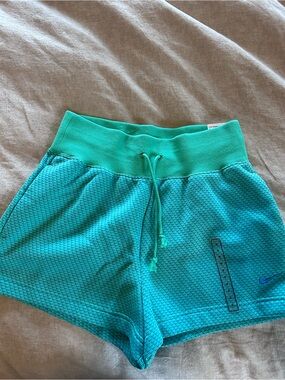 Nike Women's Turquoise Ribbed Waist Drawstring Athletic Shorts
